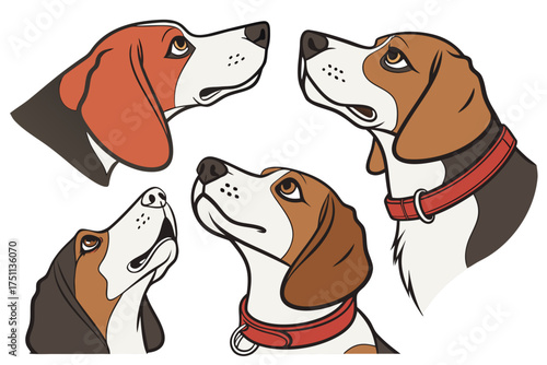 Cute 6 Dog Faces – Colorful Digital Illustration on White Background