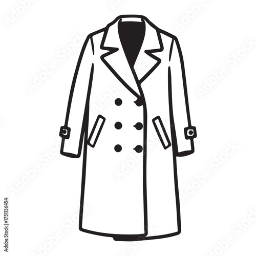 Classic Double Breasted Trench Coat Illustration for Fashion and Design Projects Elegant Outerwear Icon