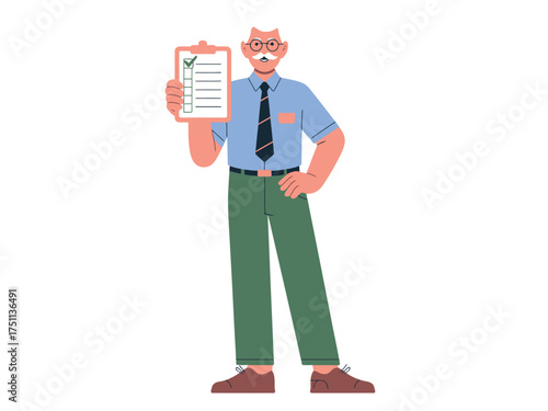 Senior man showing clipboard isolated on white background with checklist form