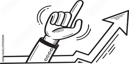 Hand pointing upwards with rising arrow representing success and achievement