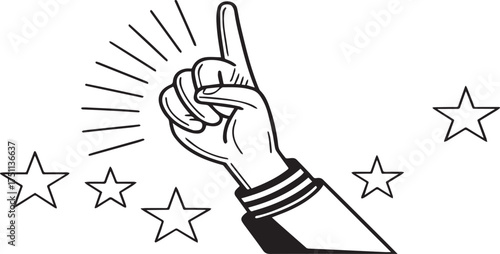 Hand pointing upwards with stars for success and achievement illustration