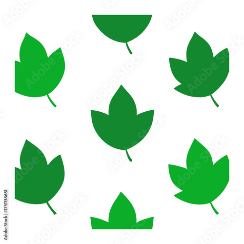 Green maple leaves pattern isolated on white background