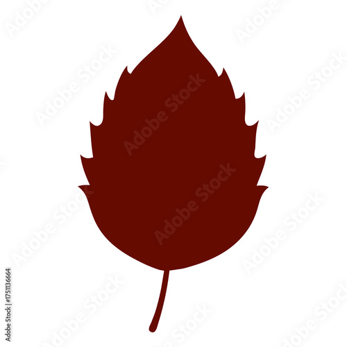 Dark red leaf silhouette isolated on white background