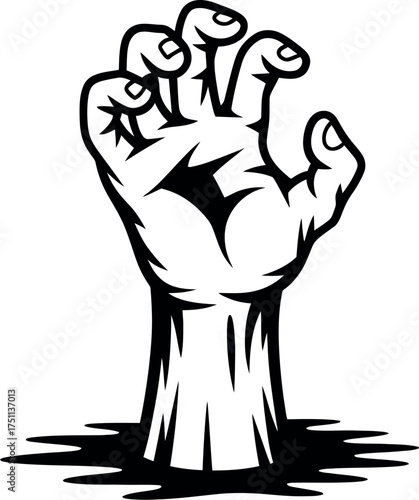 Illustration of a zombie hand rising from the ground isolated on white background