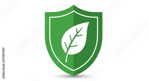 Green shield with leaf symbol represents ecofriendly, organic, and environmentally conscious practices