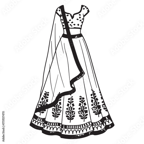 Elegant Lehengas Choli Illustration Detailed Indian Fashion Traditional Attire Festive Clothing Design for Wedding Events and Celebrations