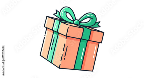 Illustration of a gift box with ribbon, perfect for birthday, holiday, or special occasion themed designs