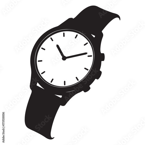 Elegant Wristwatch Black Silhouette Timepiece Graphic Vector Illustration on White Background for Business Design and Fashion Concepts