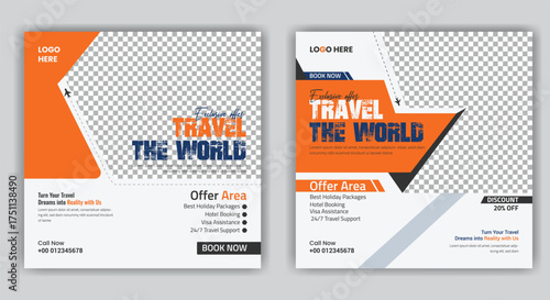 Summer Holiday Promotion Travel post banner Template and Modern Traveling Agency vector Design