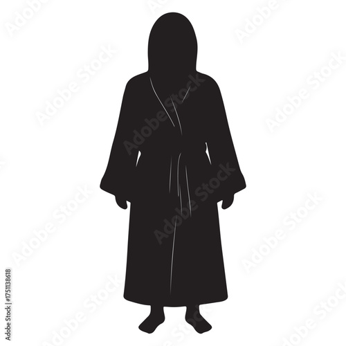 Mysterious Figure in Black Robe Silhouette Standing Tall with Hood Up Unknown Identity Concealed for Backgrounds and Creative Projects