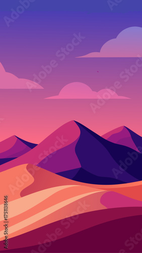 Stylized desert landscape with pink and purple sky