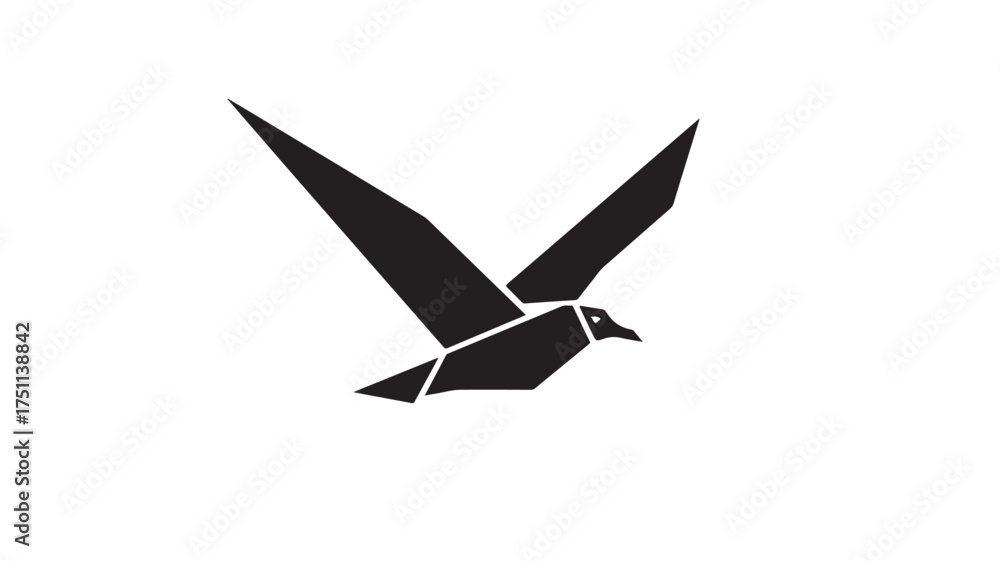Obraz premium Striking geometric bird soars across the sky offering freedom and inspiration, perfect for modern logos, abstract designs, and minimalist branding projects in black and white