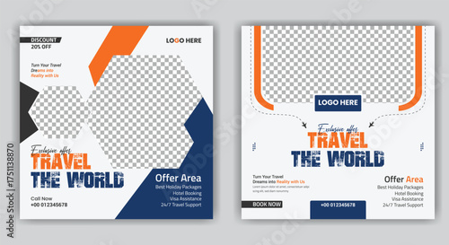 Summer Holiday Promotion Travel post banner Template and Modern Traveling Agency vector Design