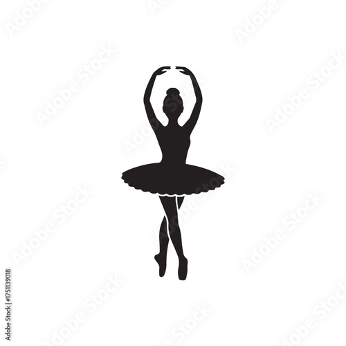Elegant silhouette of a ballet dancer in graceful pose performing classic arabesque pirouette movement on isolated vector