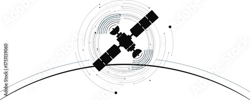 Illustration of a satellite orbiting earth with a white background