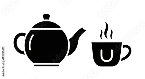 Silhouette of a teapot and a cup of tea, perfect for tea time, relaxation, and beverage designs