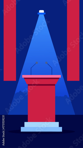 Illustration of a podium with microphones and light