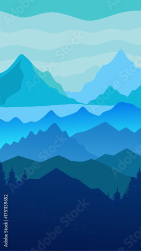 Illustration of layered blue mountains landscape