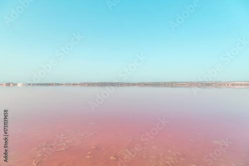 The red-colored salt lagoon of the Spanish city of Torrevieja