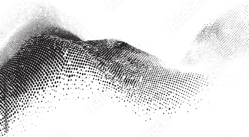 Abstract black dots create a textured, dimensional landscape on a white background.