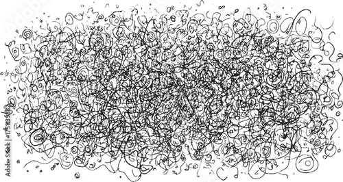 Dense black scribbles and swirls create a chaotic organic pattern on a white background.