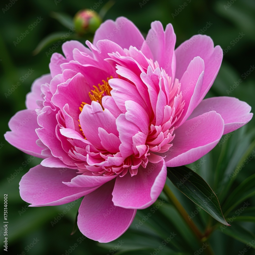 Obraz premium A magnificent pink peony in full bloom, showcasing its lush, ruffled petals and vibrant spring beauty against a soft, blurred background ,beauty ,peony ,fresh