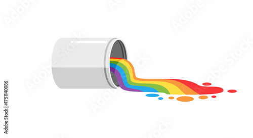 Overturned Paint Can with Flowing Rainbow Colors.