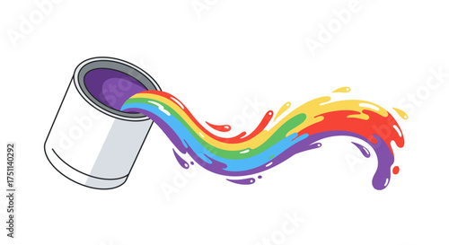 Paint Can Pouring Rainbow Stream of Colors.