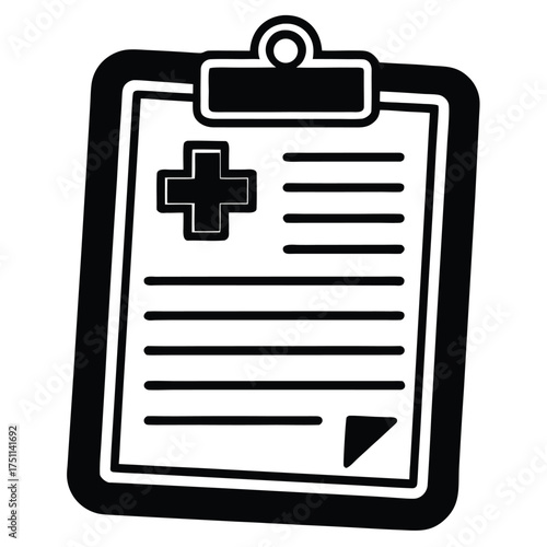 Black icon of a medical clipboard with a plus sign and document health paper
