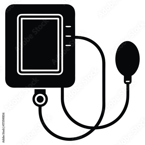 Black Silhouette Icon of a Digital Blood Pressure Monitor with Bulb sphygmomanometer medical device