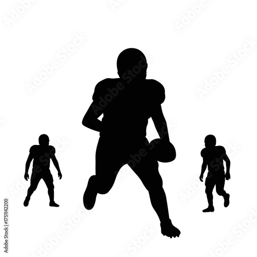 Silhouetted men playing football on white background for International Men's Day  