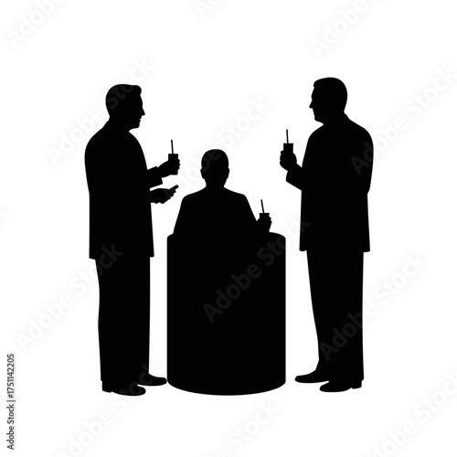 Three men engaged in conversation at a charity event for International Men's Day  