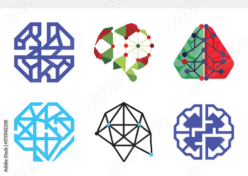 Neural Network Circuit Brain Icon – Abstract AI Brain with Nodes & Connections