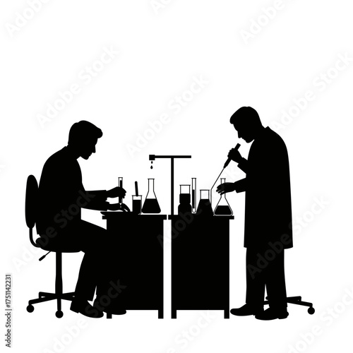 Two men conducting experiments in science lab for International Men's Day  