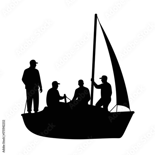 Four men sailing on a boat together celebrating International Men's Day  