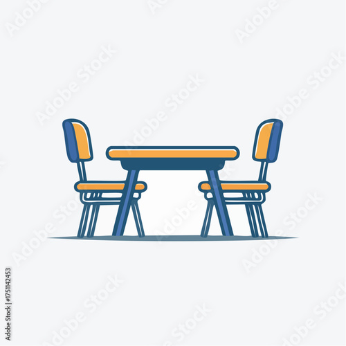 Illustration depicting a simple table and two chairs, a representation of togetherness