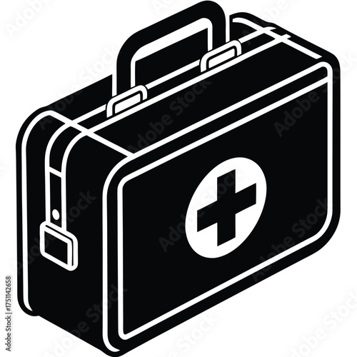 Black silhouette of a first aid kit with cross symbol on white background medical kit emergency kit