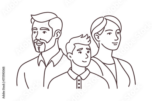 Line art drawing of a family with a boy in the middle