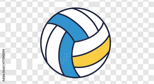 Vibrant volleyball illustration with blue and yellow accents, ideal for sports graphics, event promotions, and recreational activity designs