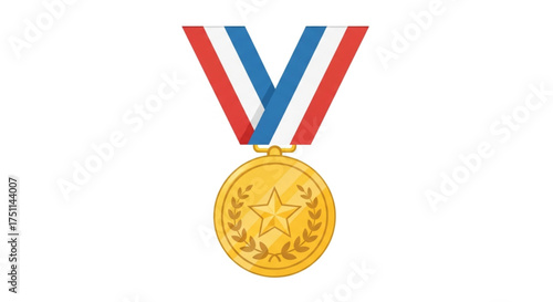 Gold medal with a star and ribbon a symbol of achievement, success, and recognition for outstanding performance
