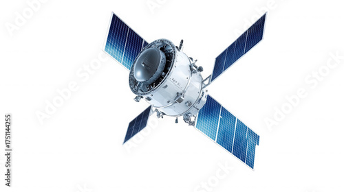 Isolated satellite with solar panels  in space for scientific exploration on transparent background