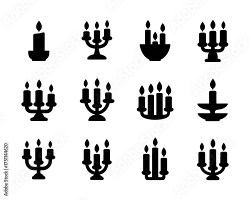 Various Candle Silhouettes with Flames