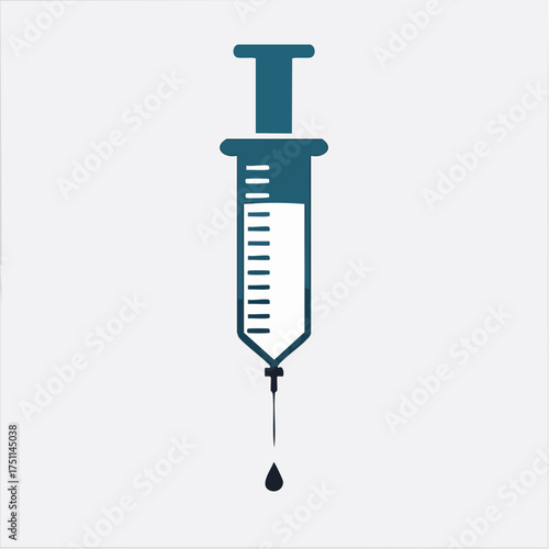 Illustration of a medical syringe with a droplet on a simple white background