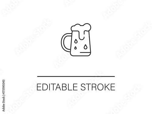 Thirst-quenching beer mug icon with editable stroke for menus and pub designs, perfect for happy hour promotions and bar signage.