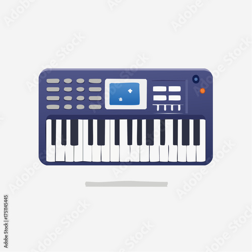 Illustration of a Modern Digital Synthesizer Keyboard with Interface Display and Buttons