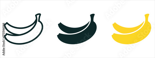 Minimalist Banana Fruit Icon Set Vector Illustration. Perfect for Food, Healthy Eating, Supermarket, and Summer Design Projects.