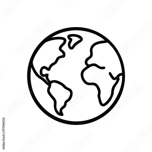 Earth globe icon in black line style