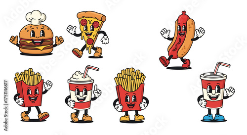 Retro Cartoon Fast Food Characters Collection