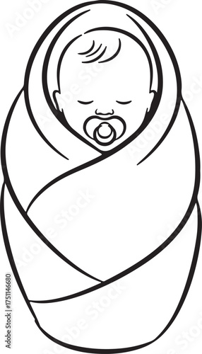 Outline Drawing of a Sleeping Baby in Swaddle infant newborn