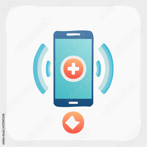 Illustration of a Smartphone Displaying Medical Aid Signal and Emergency Button